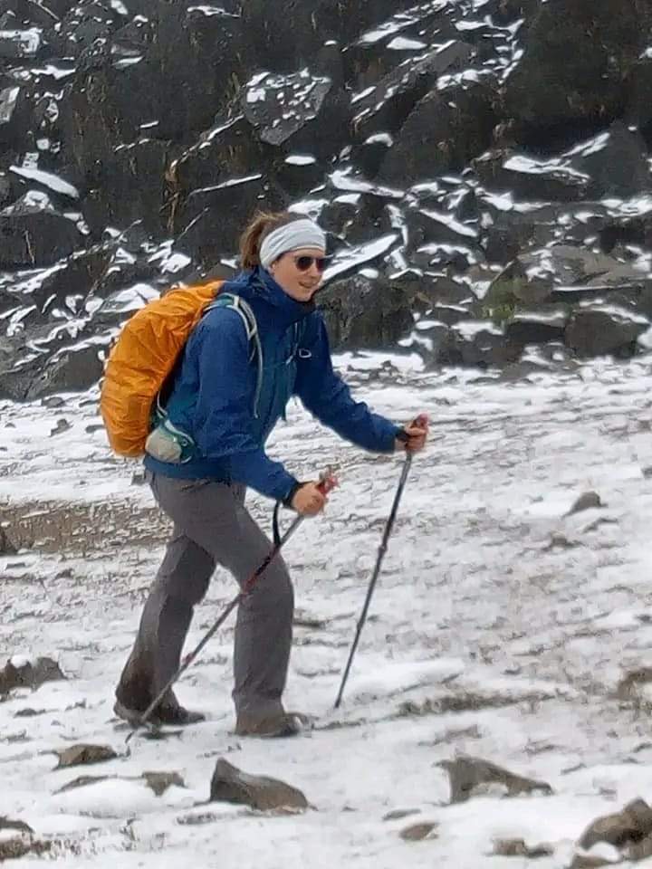 Snow trekking with poles on Mount Kenya, Chogoria-Sirimon route